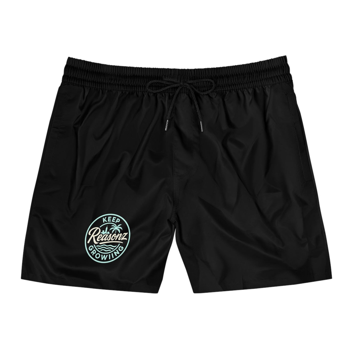 Reasonz Mid-Length Swim Shorts — Rust Orange 'To Keep Growing' Beach Trunks